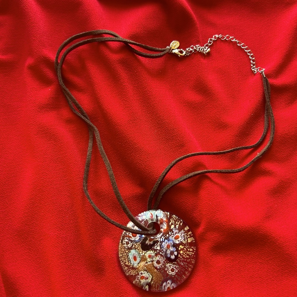 Cookie Lee Hand Blown Floral Glass Pendant Necklace